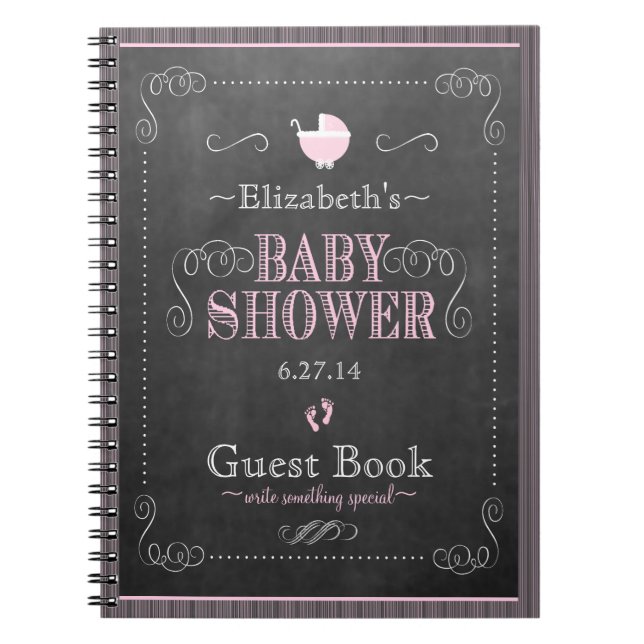 Whimsical Pink Chalkboard Baby Shower Guestbook Notebook (Front)
