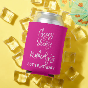 Whimsical Pink Cheers to 50 Years Birthday Can Cooler