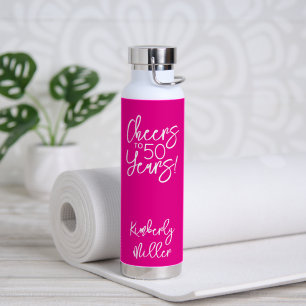 Whimsical Pink Cheers to 50 Years Birthday Classic Water Bottle