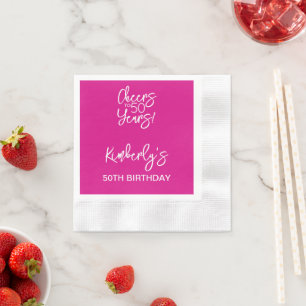 Whimsical Pink Cheers to 50 Years Birthday Napkin