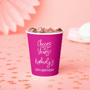 Whimsical Pink Cheers to 50 Years Birthday Paper Cups