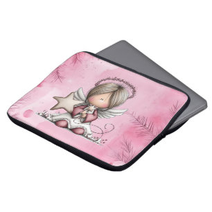 Whimsical Pink Christmas Angel Laptop Sleeve