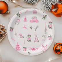 Whimsical Pink Christmas Baby Shower Paper Plates