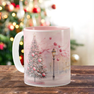 Whimsical Pink Christmas Tree Balloons   Two-Tone Coffee Mug