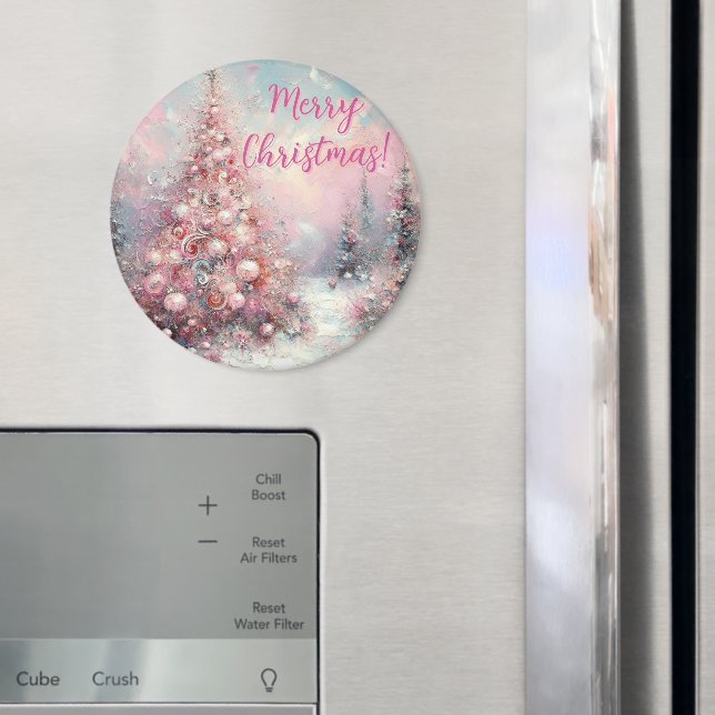 Whimsical Pink Christmas Tree Personalised Magnet (In Situ (Fridge))