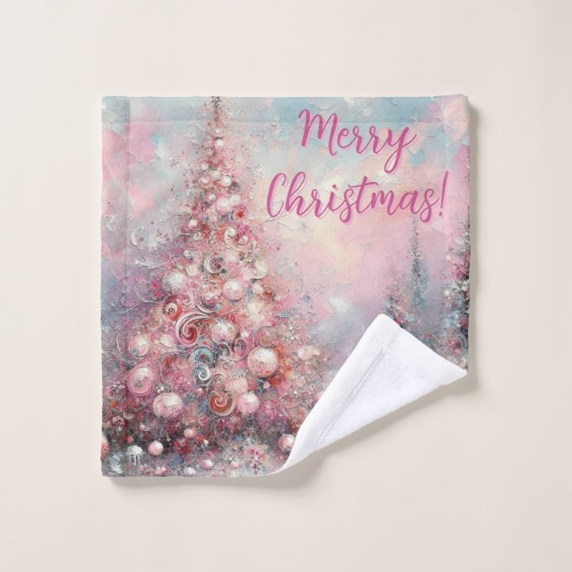 Whimsical Pink Christmas Tree Personalised Wash Cloth (Wash Cloth)