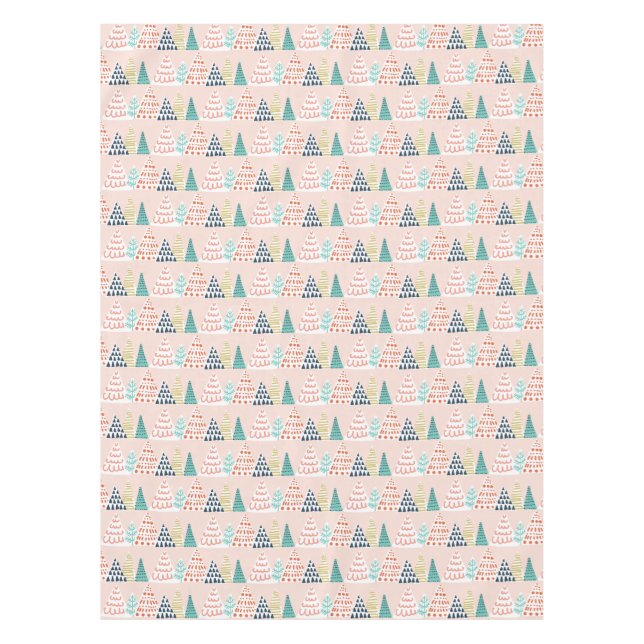 Whimsical Pink Christmas Trees Tablecloth (Front)