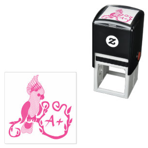 Whimsical Pink Cockatoo Grade A+  Self-inking Stamp