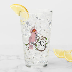 Whimsical Pink Cockatoo Monogram Glass