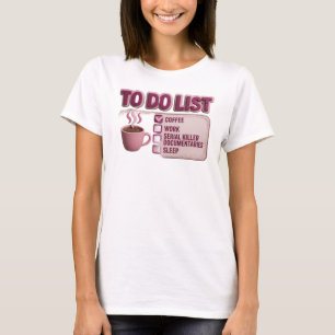 Whimsical Pink COFFEE WORK TRUE CRIME Art Design T-Shirt