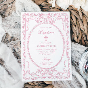 Whimsical Pink Coquette Frame   Baptism Invitation