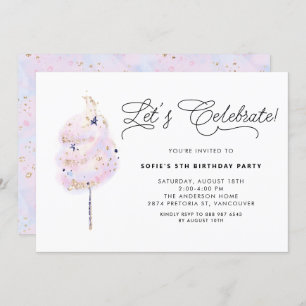 Whimsical Pink Cotton Candy Girls Birthday Party Invitation