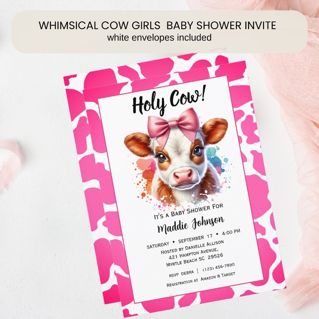 Whimsical  Pink Cow  Farm Theme Baby Shower   Invitation (Creator Uploaded)
