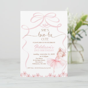 Whimsical Pink Crown Ballerina Two Tu 2nd Birthday Invitation