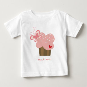 Whimsical Pink Cupcake Butterfly Girl Birthday Baby T-Shirt