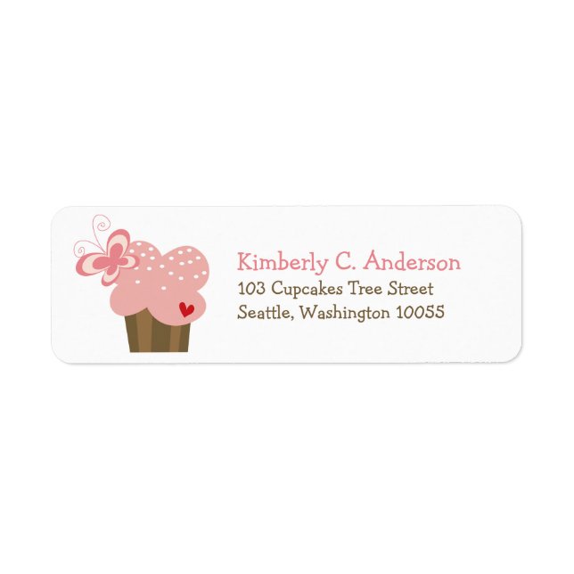 Whimsical Pink Cupcake Butterfly Girl Birthday Return Address Label (Front)