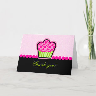 Whimsical Pink Cupcake Thank You Greeting Card