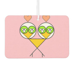 Whimsical pink cute lovebirds with hearts car air freshener