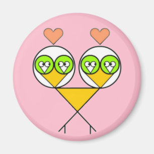 Whimsical pink cute lovebirds with hearts magnet