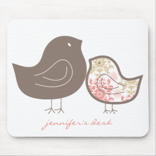 Whimsical Pink Damask Mum And Cute Girl Baby Chick Mouse Pad