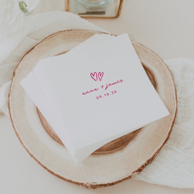 Whimsical Pink Doodle Hearts Wedding Napkin (Creator Uploaded)