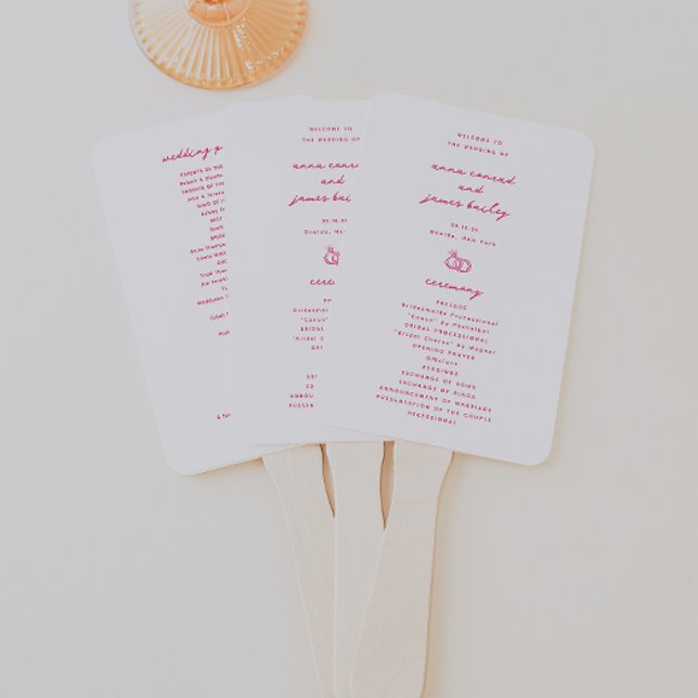 Whimsical Pink Doodle Wedding Program Hand Fan (Creator Uploaded)