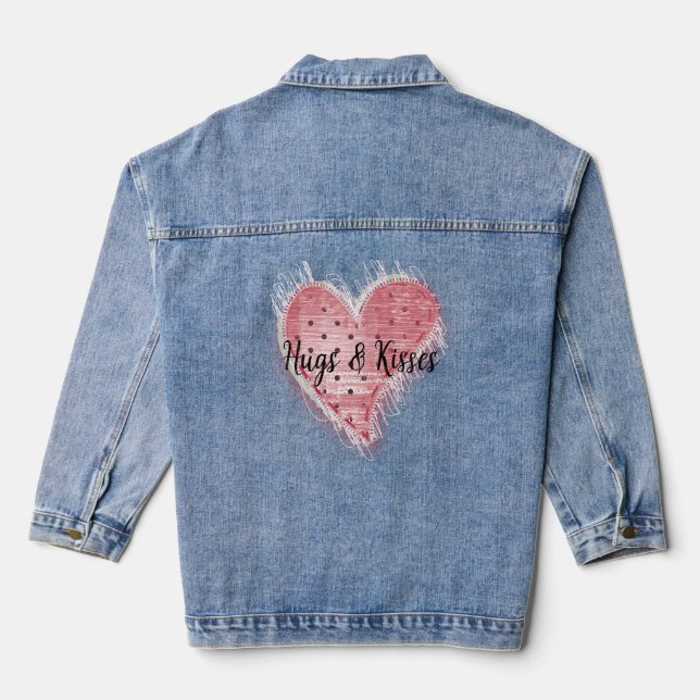 Whimsical Pink Dotted Heart Denim Jacket (Back)