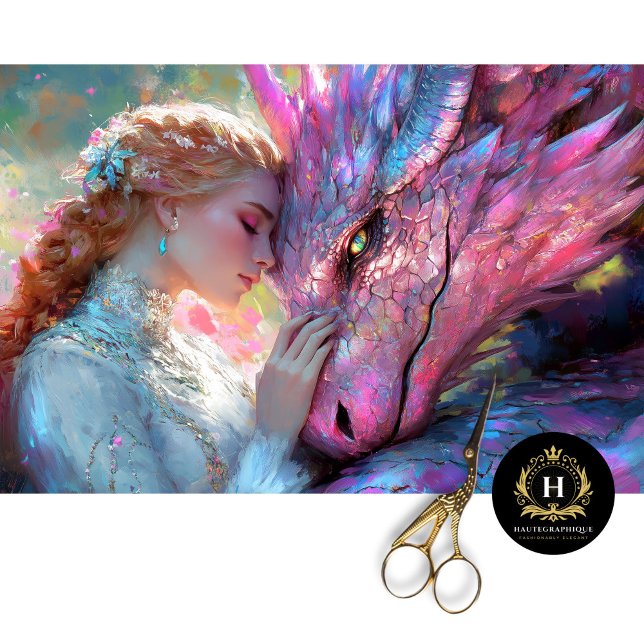 Whimsical Pink Dragon & Elven Princess Decoupage  Tissue Paper (Creator Uploaded)