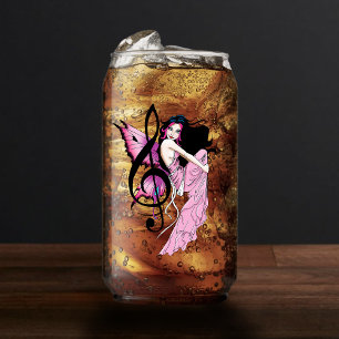 Whimsical Pink Fairy Blue Fantasy Music Note Can Glass