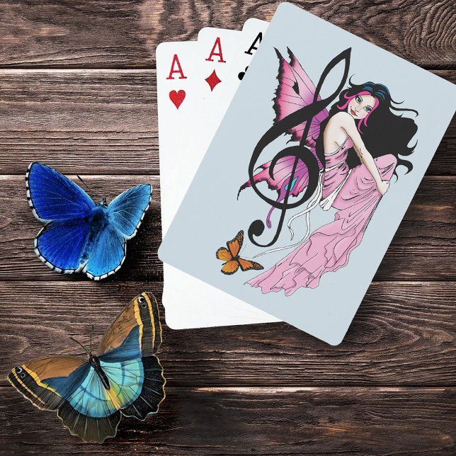 Whimsical Pink Fairy Blue Fantasy Music Note Playing Cards (Creator Uploaded)