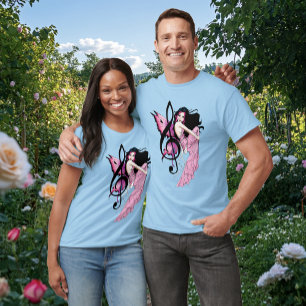 Whimsical Pink Fairy Blue Fantasy Music Note T-Shirt