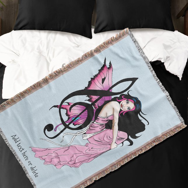 Whimsical Pink Fairy Blue Fantasy Music Note Throw Blanket (Creator Uploaded)