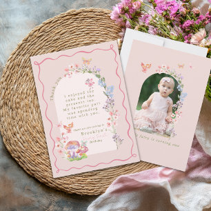Whimsical Pink Fairy First Birthday Thank You Card