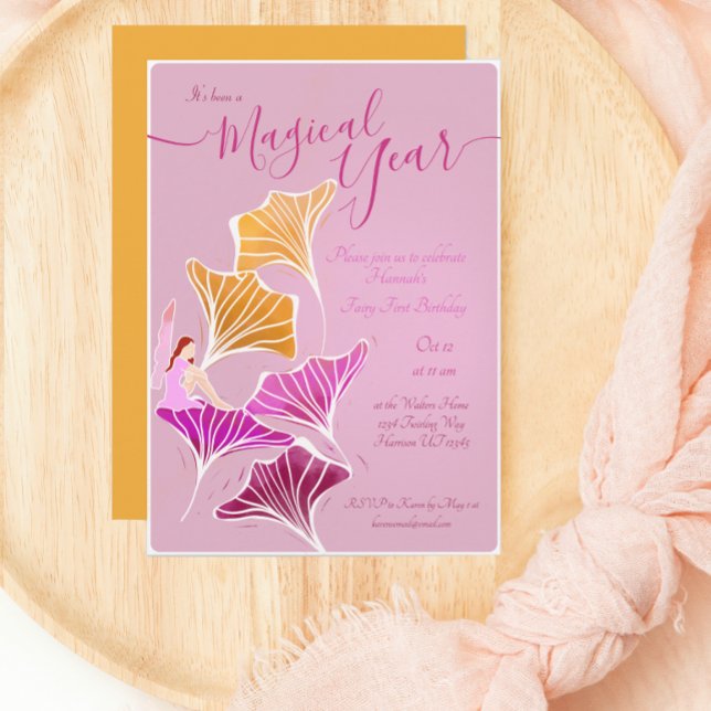 Whimsical Pink Fairy First Magic Birthday Invitation (Creator Uploaded)