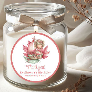 Whimsical Pink Fairy Flowers Girl Birthday Sticker