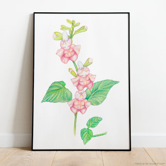 Whimsical Pink Fantasy Flowers Buds Watercolor Poster