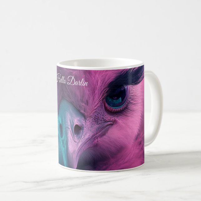 Whimsical Pink Feathered Ostrich Long Lashes Coffee Mug (Front Right)