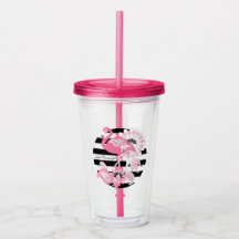 Whimsical Pink Flamingo Black and White Striped