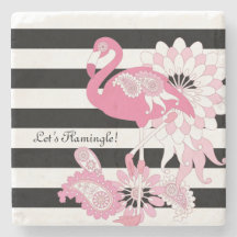 Whimsical Pink Flamingo Black and White Striped