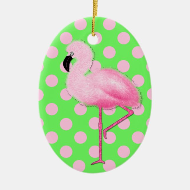 Whimsical Pink Flamingo Christmas Ornament (Front)