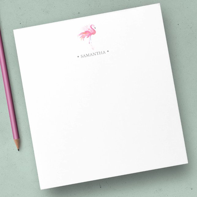 Whimsical Pink Flamingo Notepads (Tropical pink flamingo notepads unique watercolor art by Victoria Grigaliunas of Do Tell A Belle)