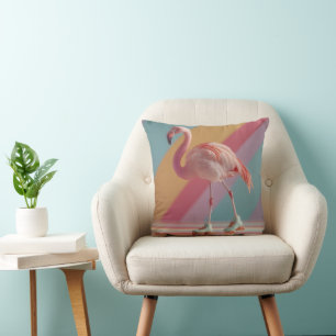 Whimsical Pink Flamingo on Roller Skates Cushion