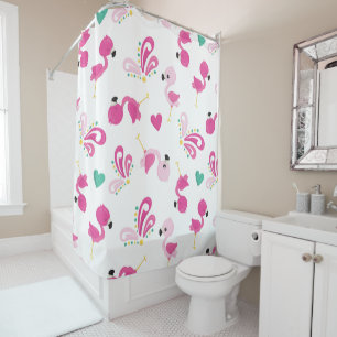 Whimsical Pink Flamingo Pattern Shower Curtain