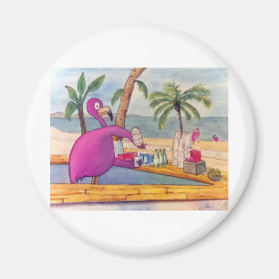 Whimsical Pink Flamingo Pours Party Drinks Beach Magnet