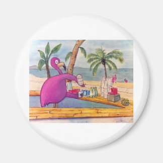 Whimsical Pink Flamingo Pours Party Drinks Beach Magnet