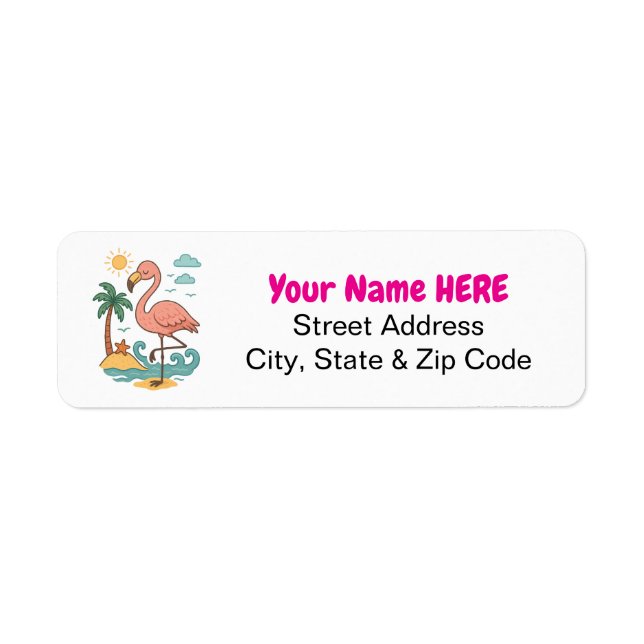 Whimsical Pink Flamingo Return Address Labels (Front)