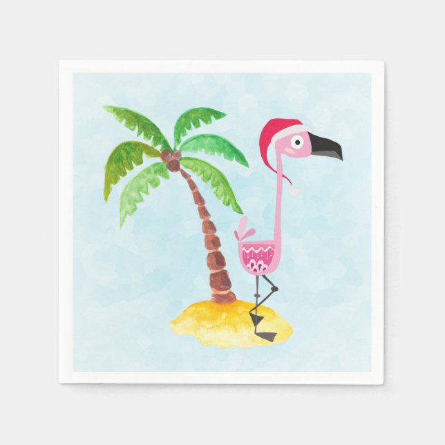 Whimsical Pink Flamingo Tropical Christmas Napkin (Front)