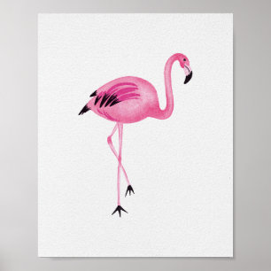 Whimsical Pink Flamingo Watercolor Bird Poster