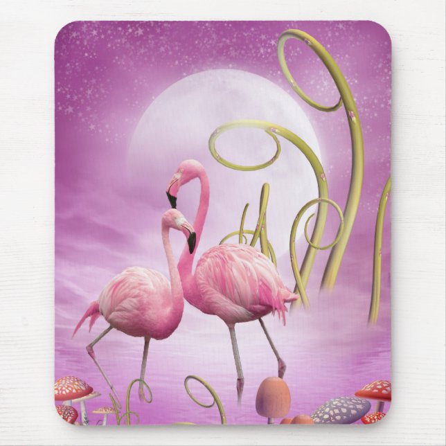 Whimsical Pink Flamingos Mousepad (Front)