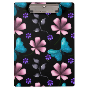 Whimsical Pink Floral and Blue Butterfly Seamless Clipboard